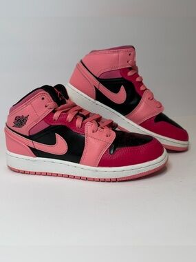 Nike Air Jordan 1 Mid Size 4.5Y Black Jump Man Two Tone Pink Black Swoosh
